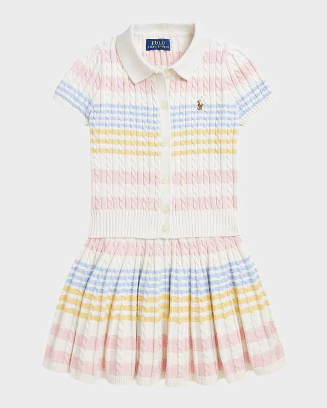 Girl's Two-Piece Stripe Cardigan and Skirt Set, Size 2-6X